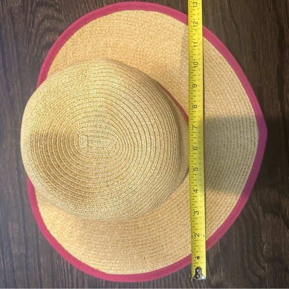 Sun N Sand French Laundry Wide Brim Backless Paper Braid With Fuchsia Ribbon Hat - Picture 7 of 8